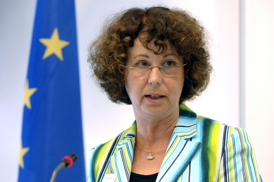 Dagmar Heindler vor einer Europa-Flagge